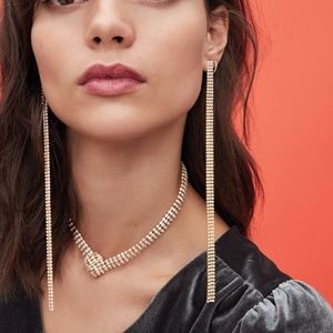 Something Navy Long Drama Linear Earrings, New